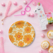 レトロヴィンテージミッドセンチュリーオレンジフラワーパターン ペーパープレート (パーティー)