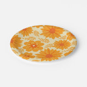 レトロヴィンテージミッドセンチュリーオレンジフラワーパターン ペーパープレート (アングル)