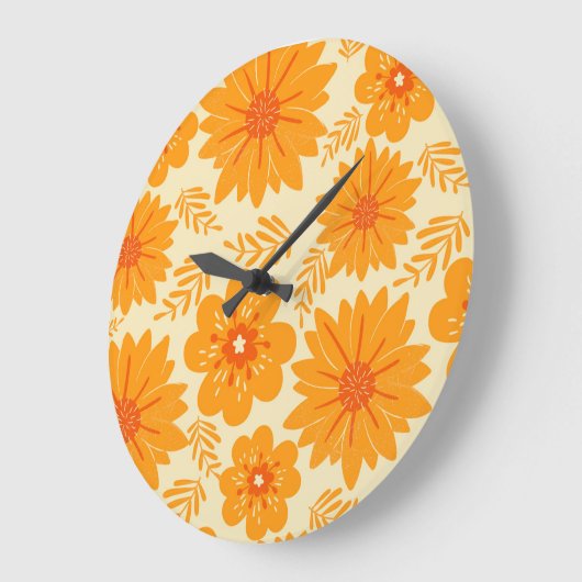 レトロヴィンテージミッドセンチュリーオレンジフラワーパターン ラージ壁時計 (傾斜)