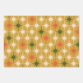 レトロヴィンテージミッドセンチュリースターパターングリーンオークル ラッピングペーパーシート (正面3)