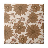 レトロヴィンテージミッドセンチュリーブラウン花模様 タイル (正面)