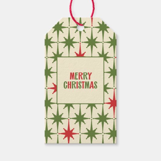 レトロヴィンテージミッドセンチュリーメリークリスマススターズ ギフトタグ (正面)