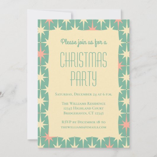 レトロヴィンテージミッドセンチュリーモダンクリスマススターズ 招待状 (正面)