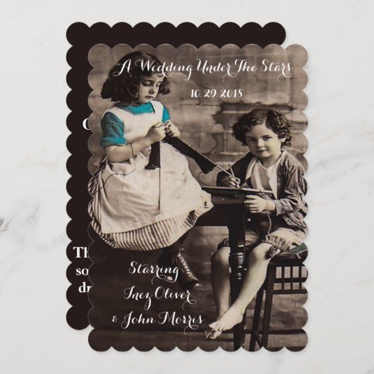 レトロヴィンテージムービーをテーマにした結婚式招待状 招待状 (正面/裏面)