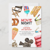 レトロヴィンテージムービーナイト子供の誕生日 招待状 (正面)