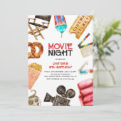 レトロヴィンテージムービーナイト子供の誕生日 招待状 (スタンド正面)