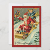 レトロヴィンテージメリークリスマスサンタボーイそり シーズンカード (正面)