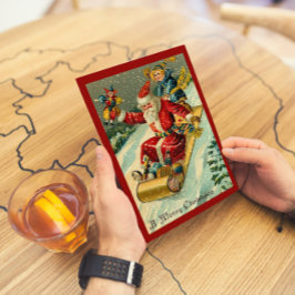 レトロヴィンテージメリークリスマスサンタボーイそり シーズンカード