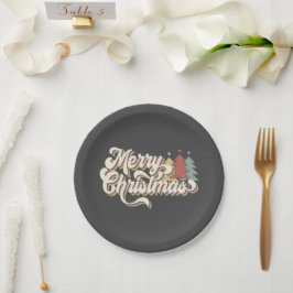 レトロヴィンテージメリークリスマスタイポグラフィ ペーパープレート