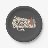 レトロヴィンテージメリークリスマスタイポグラフィ ペーパープレート (正面)
