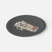 レトロヴィンテージメリークリスマスタイポグラフィ ペーパープレート (アングル)