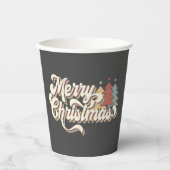 レトロヴィンテージメリークリスマスタイポグラフィ 紙コップ (正面)