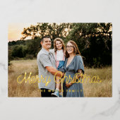 レトロヴィンテージメリークリスマスファミリーフォト金ゴールド 箔シーズンカード (正面)