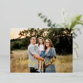 レトロヴィンテージメリークリスマスファミリーフォト金ゴールド 箔シーズンカード (立ち正面)