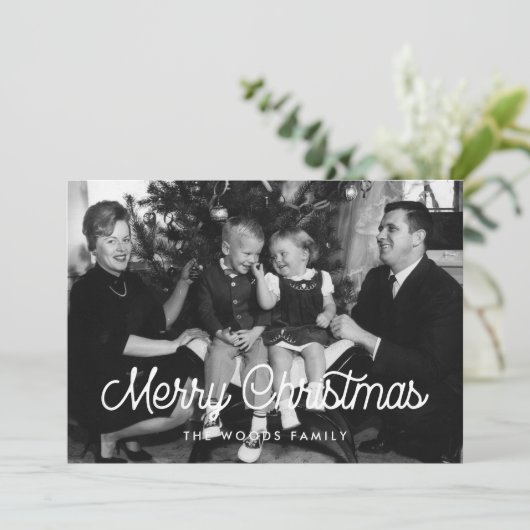 レトロヴィンテージメリークリスマス家族の写真 シーズンカード (スタンド正面)