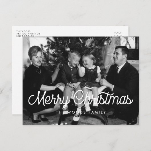 レトロヴィンテージメリークリスマス家族の写真 ポストカード (正面/裏面)