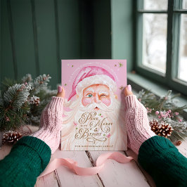レトロヴィンテージメリー&ピンクウォーターカラーサンタクロース シーズンカード