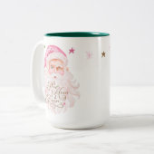 レトロヴィンテージメリー&ピンクウォーターカラーサンタクロース ツートーンマグカップ (正面左)