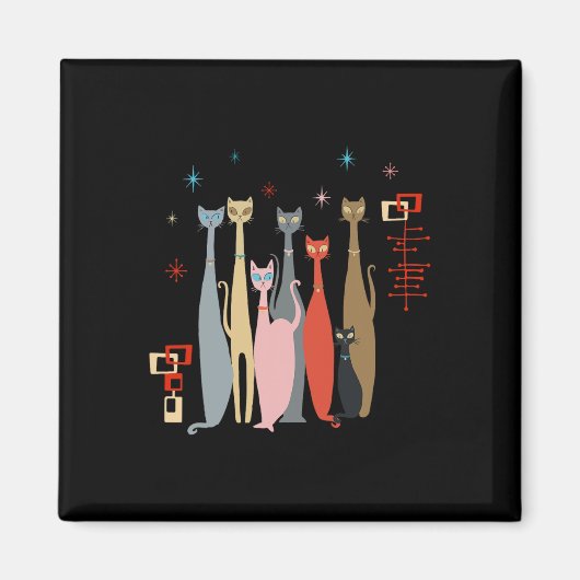 レトロヴィンテージモダン50年代60年代の猫 マグネット (正面)