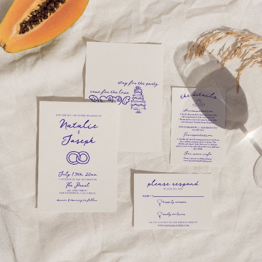 レトロヴィンテージユニークおもしろいモダンハンドドロー結婚ズ 招待状