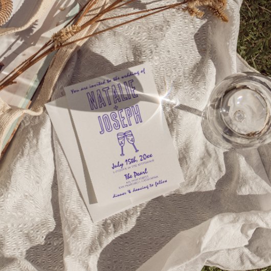 レトロヴィンテージユニークおもしろいモダンハンドドロー結婚ズ 招待状