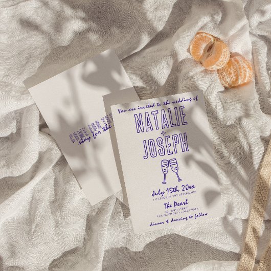 レトロヴィンテージユニークおもしろいモダンハンドドロー結婚ズ 招待状