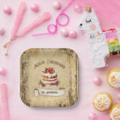 レトロヴィンテージレイヤードケーキメリークリスマス ペーパープレート (パーティー)