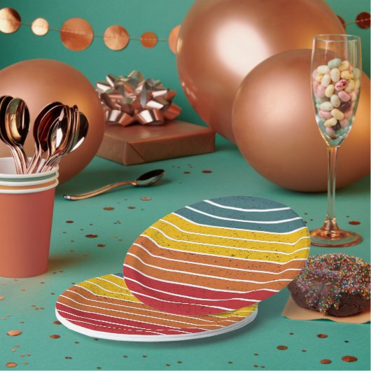 レトロヴィンテージレインボーサンセットストライプズ ペーパープレート (複数)