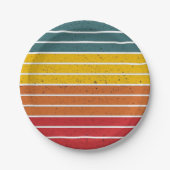レトロヴィンテージレインボーサンセットストライプズ ペーパープレート (正面)