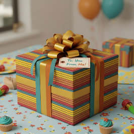 レトロヴィンテージレインボーサンセットストライプズ ラッピングペーパー