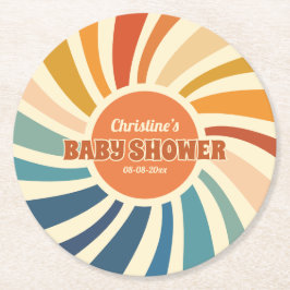 レトロヴィンテージレインボーベビーシャワー ラウンドペーパーコースター