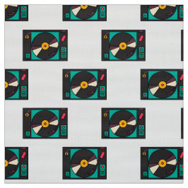 レトロヴィンテージレコードプレーヤーのパターン生地 ファブリック