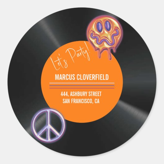 レトロヴィンテージレコード50th誕生日パーティー ラウンドシール (正面)