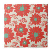 レトロヴィンテージレッドグリーンフローラ タイル (正面)