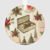 レトロヴィンテージレッドグリーンホリークリスマスホリデー オーナメント (裏面)