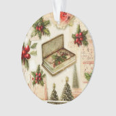 レトロヴィンテージレッドグリーンホリークリスマスホリデー オーナメント (正面)