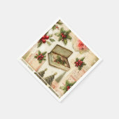 レトロヴィンテージレッドグリーンホリークリスマスホリデー スタンダードカクテルナプキン (角)