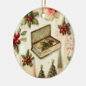 レトロヴィンテージレッドグリーンホリークリスマスホリデー セラミックオーナメント (左)