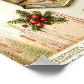 レトロヴィンテージレッドグリーンホリークリスマスホリデー ポスター (角)