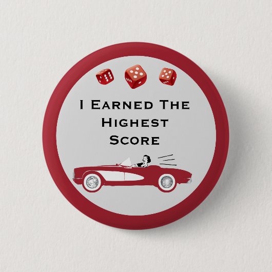 レトロヴィンテージレッドコンバーチブルサイコロズBunco 缶バッジ (正面)