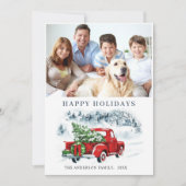 レトロヴィンテージレッドトラッククリスマスグリーティング2写真 シーズンカード (正面)