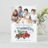 レトロヴィンテージレッドトラッククリスマスグリーティング2写真 シーズンカード (スタンド正面)