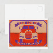 レトロヴィンテージレッドトラックマッチボックス ポストカード (正面/裏面)