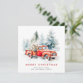 レトロヴィンテージレッドファームトラッククリスマスグリーティング シーズンカード (スタンド正面)