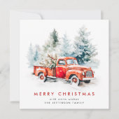 レトロヴィンテージレッドファームトラッククリスマスグリーティング シーズンカード (正面)