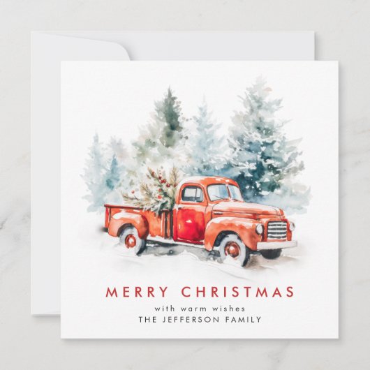レトロヴィンテージレッドファームトラッククリスマスグリーティング シーズンカード (正面)