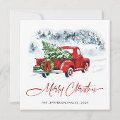 レトロヴィンテージレッドファームトラッククリスマスグリーティング シーズンカード (正面)