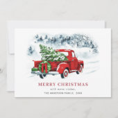 レトロヴィンテージレッドファームトラッククリスマスグリーティング シーズンカード (正面)