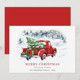 レトロヴィンテージレッドファームトラッククリスマスグリーティング シーズンカード