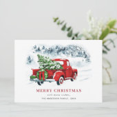 レトロヴィンテージレッドファームトラッククリスマスグリーティング シーズンカード (スタンド正面)